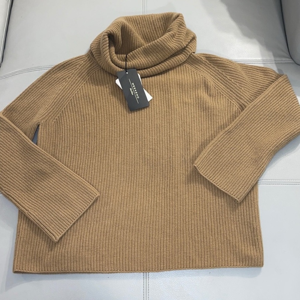 New MaxMara Weekend Camel Wide Cowl Neck Wool Sweater, size S